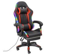 Baroni Home Silla Gaming Ergonómica con Cojín Lumbar, Luces LED Regulables y Reposapiés Extraíble, Silla de Oficina con Respaldo Inclinable y Altura Ajustable, Roja, 68x66x125-133 cm