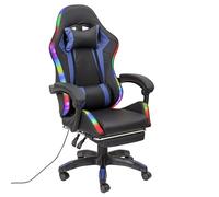 Baroni Home Silla Gaming Ergonómica con Cojín Lumbar, Luces LED Regulables y Reposapiés Extraíble, Silla de Oficina con Respaldo Inclinable y Altura Regulable, Azul, 68x66x125-133 cm