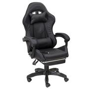 Baroni Home Silla Gaming Ergonómica con Masajeador Lumbar, Altura Regulable y Respaldo Reclinable, Silla de Oficina con Reposacabezas y Reposapiés Cómodos, Soft Foam, Negrao 58x66x114-124 cm