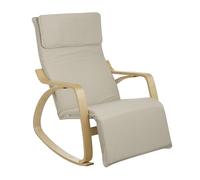 Baroni Home Silla Mecedora de Interior con Reposabrazos de Madera para Salón, Dormitorio, Sillón Mecedora Ergonómica de Tela con Reposacabezas y Reposapiés Regulable 5 Alturas, Máx. 150 Kg, Beige