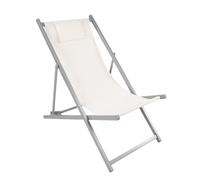 Baroni Home Silla plegable y reclinable con cojín acolchado, tumbona de jardín y playa con respaldo reclinable, tejido impermeable y transpirable, 60 x 97 x 92 cm (1, crema)