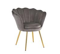 Baroni Home Sillón de Terciopelo en Forma de Concha con Patas Doradas Brillantes, Silla para Salón, Comedor, Dormitorio, 69x71x84 cm, Gris