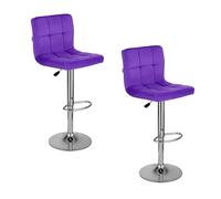 Baroni Home Taburete de bar o cocina de tejido acolchado, ajustable y giratorio 360°, con respaldo y reposapiés, estructura de acero cromado, 2 unidades, morado terciopelo