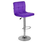 Baroni Home Taburete de bar o cocina de tejido acolchado, ajustable y giratorio 360°, con respaldo y reposapiés, estructura de acero cromado, 1 unidad, morado terciopelo