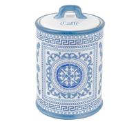 Baroni Home - Tarro de café decorado en cerámica con tapa hermética, accesorio de cocina colorido resistente, línea de mayólicas azules, medidas 11 x 11 x 17 cm