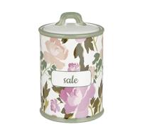 Baroni Home Tarro de sal decorado de cerámica con tapa Hermética, accesorio de cocina colorido resistente, línea Rose, 11 x 11 x 17 cm