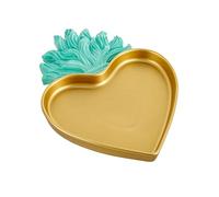 Baroni Home Vaciabolsillos Sagrado Corazón con llama, bandeja para joyas de resina dorada, bandeja decorativa ex-voto, idea regalo, 17 x 22 x 2 cm (oro llama turquesa)