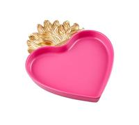 Baroni Home Vaciabolsillos Sagrado Corazón con llama, bandeja para joyas de resina dorada, bandeja decorativa ex-voto, idea regalo, 17 x 22 x 2 cm (rojo llama dorada)