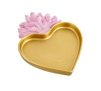 Baroni Home Vaciabolsillos Sagrado Corazón con llama, bandeja para joyas de resina dorada con llama rosa, bandeja decorativa ex-voto, idea regalo, 17 x 22 x 2 cm