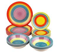Baroni Home Vajilla de 18 piezas de cerámica, juego de vajilla decorada para 6 personas, plato hondo, llano, fruta o postre (Estilo arcoíris)