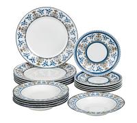 Baroni Home Vajilla de 18 Piezas de Porcelana, Juego de Platos para 6 Personas, Platos Hondos y Llanos, Platos de Frutas o Dulces, Estilo Cementine