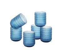 Baroni Home Vasos de cristal en juego de 6 unidades, decoraciones en relieve, 30 cl, vasos modernos, lavables en lavavajillas, 8 x 8 x 10 cm (azul)