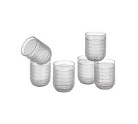 Baroni Home Vasos de cristal en juego de 6 unidades, decoraciones en relieve, 30 cl, vasos modernos, lavables en lavavajillas, 8 x 8 x 10 cm (transparente)