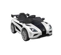 Baroni Toys Coche eléctrico para niños de 6 V con mando a distancia, música, luces LED y asiento de piel sintética, coche eléctrico 3-5 km/h, para niños de 1 a 4 años, estilo deportivo (blanco)