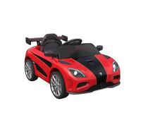 Baroni Toys Coche eléctrico para niños de 6 V con mando a distancia, música, luces LED y asiento de piel sintética, coche eléctrico 3-5 km/h, para niños de 1 a 4 años, estilo deportivo (color rojo)