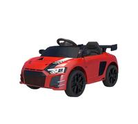 Baroni Toys Coche eléctrico para niños de 6 V con mando a distancia, música, luces LED y asiento de piel sintética, coche eléctrico 3-5 km/h, para niños de 1 a años, estilo deportivo (color rojo)
