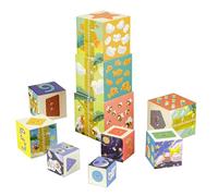 Baroni Toys Cubos de Cartón Ilustrados Apilables, Juego Educativo y Divertido para Niños con Medidor de 105 cm, para Aprender Números, Cantidades, Formas e Historia, Máx. 16,5x16,5 cm