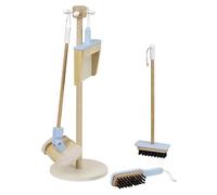 Baroni Toys Juego de Limpieza de Madera, Juego Montessori, 4 Piezas con Soporte, para Niños de 3 a 6 Años, Incluye Escoba, Recogedor, Fregona y Cepillo, Fácil de Montar y Ligero, 17x18x59 cm