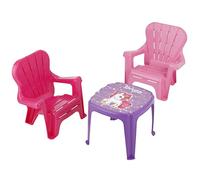 Baroni Toys Juego de Mesa y 2 sillas Infantil de plástico, Conjunto de Actividades para niños, Apilables y fácil de Limpiar, sin Montaje, para Interiores y Exteriores, Rosa y violeto Unicornio
