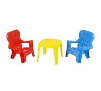 Baroni Toys Juego de Mesa y 2 sillas Infantil de plástico, Conjunto de Actividades para niños, Apilables y fácil de Limpiar, sin Montaje, para Interiores y Exteriores,Azul, Amarillo y Rojo