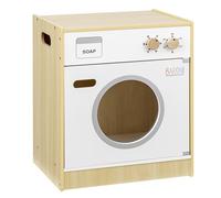 Baroni Toys Lavadora Juguete de Madera, Juego Montessori para Niños, Diseño Realista con Pomos Funcionales y Ojo de Buey Transparente, Fácil de Montar y Ligero, 29.5x40x47 cm