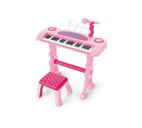 Baroni Toys Teclado electrónico con taburete para niños a partir de 3 años con micrófono, con melodías, luces y sonidos educativos, teclado con silla rosa
