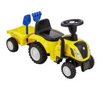 Baroni Toys Tractor sin Pedales con Remolque para niños de 12 a 36 Meses, Coche para niños, Coche Correpasillos con Bocina y Faros funcionales, Pala y rastrillo incluidos, 29x91x44cm (Amarillo)