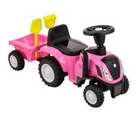 Baroni Toys Tractor sin Pedales con Remolque para niños de 12 a 36 Meses, Coche para niños, Coche Correpasillos con Bocina de Aire y Faros funcionales, Pala y rastrillo incluidos, 29x91x44cm (Rosa)