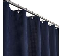 Barossa Design Long Waffle Weave Shower Curtain 71" W x 78" H - Hotel Luxury SPA, 230 gsm Heavy Weighted Fabric, Water Repellent, Navy Blue, 71x78