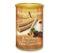 Barquillos de Crema de Capuccino, Caja o Pack de 2,4 KG (12 latas x 200 gramos) - Barquillo de galleta crujiente, relleno de intensa Crema de Cappuccino. Antiu Xixona Receta Original.