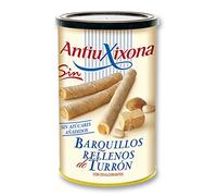 Barquillos de Turrón Sin Azúcares añadidos, Caja o Pack de 2,4 KG (12 latas x 200 G). Apto para Diabéticos - Barquillo de galleta relleno de Turrón Sin Azúcares añadidos. Antiu Xixona Receta Original.