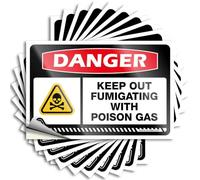 Barra adhesiva divertida con texto en inglés "Danger Keep Out Fumigating with Poison Gas - Outdoor and Decor Funny Clear Print | Wall Art Stickers Peel and Stick (8 x 12 cm, 10 unidades)