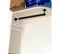 Barra Armario Barra para Colgar Ropa en Esquina de Techo a Pared, Tubo Rack para Prendas Redondo Forma L Reemplazo, Soportes Adicionales para Armario(Black,122cm/48in/4ft)