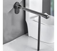 Barra Asidero Baño Con Pata Abatible, Barras Baño Minusvalidos Acero Inoxidable Antideslizante Con Anillo Luminoso Asa De Seguridad Baño Plegable Soporta Hasta 200 Kg (Black)