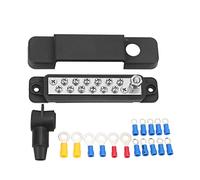 Barra Colectora de Bloque de Distribución KIMISS, Bloque de Distribución de 12 Terminales, Barra Colectora de Suministro Marino 180A con Terminal de Anillo 16 para Automóviles, (Negro)