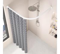Barra Cortina Curva Bañera, Barra Para Ducha En Esquina En Tipo L Sin Taladrar Extensible Acero Inoxidable, Para BañEras De Rincon Ideal Para BañOs PequeñOs, Blanc(Size:D 70-95*105-165cm,Color:blanco)