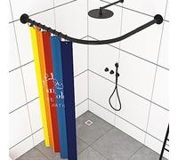 Barra Cortina Ducha Extensible, Barra De Cortina Ducha Esquina En Forma L Sin Taladrar, Barra Cortina BañO Curva Ajustable De Acero Inoxidable (Size:C 90-130cm X 90-130cm, Color:Negro)