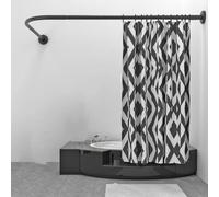 Barra Cortina Ducha Extensible, Barra De Cortina Ducha Esquina En Forma L Sin Taladrar, Barra Cortina BañO Curva Ajustable De Acero Inoxidable (Size:B 70-95cm X 90-130cm, Color:Negro)