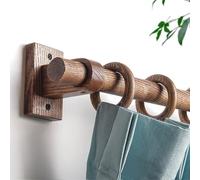 Barra Cortina Natural, Barra Cortina Madera con Diámetro 25 mm, Barra de Cortina de Haya, Fácil de Instalar Palo Cortina y Barra para Cortinas, para Pared y Techo(Walnut,300cm (3 brackets))