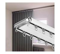 Barra de aluminio para cortina doble de alta resistencia montada en el techo con poleas de rodamiento universales, acabado de electroforesis, color blanco, 3,9 m para un deslizamiento suave