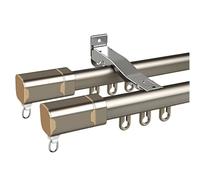 Barra de aluminio para montaje en techo o pared con rodillos silenciosos, ideal para separadores de habitaciones, cortinas de privacidad, oficina y sala de estar (champán, 1,4 m)