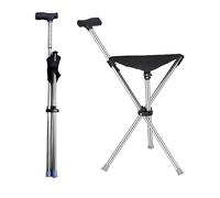 Barra de apoyo plegable 2 en 1 EVIYI, muletas con asiento, fabricada en acero inoxidable con una capacidad de peso de hasta 150 kg, diseñada para ser ligera y portátil (Mango rectángulo retráctil)