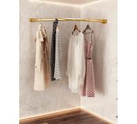 Barra de Armario Curva de Alta Resistencia con Sistema de Esquina de 90°, Barra de Pared para Armario, Barra metálica para Cortina de Ducha en Dorado, 120 x 120 cm (47,3 x 47,3 Pulgadas)