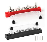Barra de bus de 12 V a 48 V, 6 pernos M4, 2 bloques de distribución de energía CC con anillo de cubierta para coches, caravanas, barcos, sistema solar marino (rojo, negro)