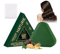 Barra de champú natural de triángulo, barra de champú sólido vegetal, jabón natural Seven Green con malla de burbujas, limpieza suave y cuidado nutritivo, fortalece el cabello liso para mujeres y