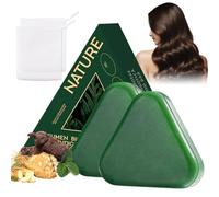 Barra de champú natural de triángulo, barra de champú sólido vegetal, jabón natural Seven Green con malla de burbujas, limpieza suave y cuidado nutritivo, fortalece el cabello liso para mujeres y