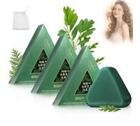 Barra de champú triangular natural, barra de Usman Grass, sólido natural a base de plantas, espuma rica, apto para viajes para todo tipo de cabello, suave para el cabello y el cuero (3PC)