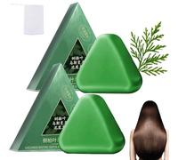 Barra de champú triangular natural, champú de jabón verde, champús sólidos naturales a base de plantas, calmante y fortalece el cabello para mujeres y hombres (2 Pcs)