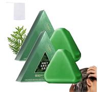 Barra de champú triangular natural, champú sólido de jabón verde,espuma rica, limpia y nutre suavemente el cabello, adecuado para la mayoría de los tipos de cabello (2 pcs)
