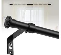 Barra de Cortina, 71-165cm Barra para Cortinas Extensible con Soportes, 16 mm de Diámetro Barra de Cortina Juego Ajustable de Herrajes de Acero Inoxidable Estilo Rústico Mate/Negro Mate